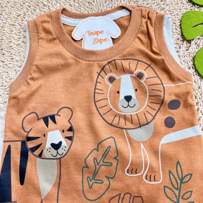  Conj. Regata Safari e Bermuda em Linho - Ferrugem e Areia